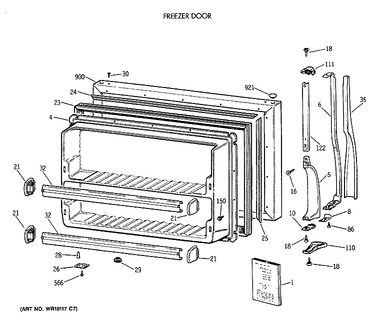 FREEZER DOOR Diagram and Parts List for CTG24GAXDRWW  Hotpoint Refrigerator
