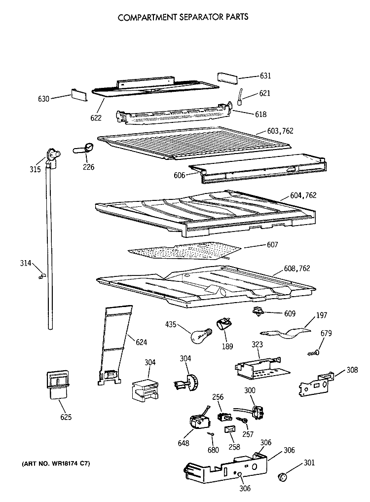 COMPARTMENT SEPARATOR PARTS Diagram and Parts List for CTG24GAXDRWW  Hotpoint Refrigerator