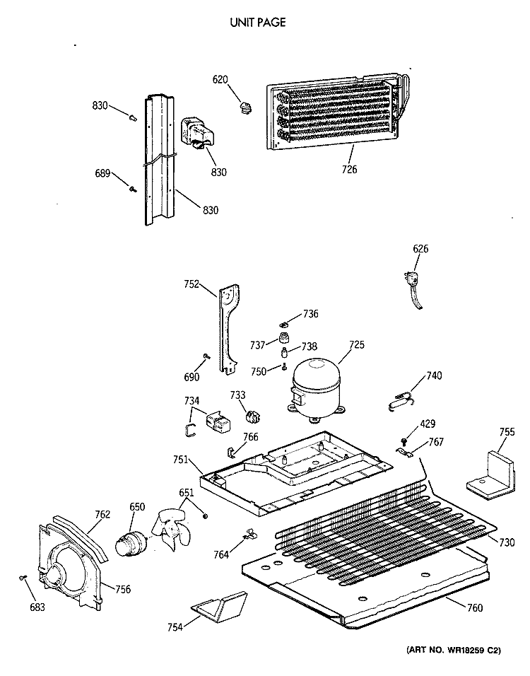 UNIT PARTS Diagram and Parts List for CTG24GAXDRWW  Hotpoint Refrigerator