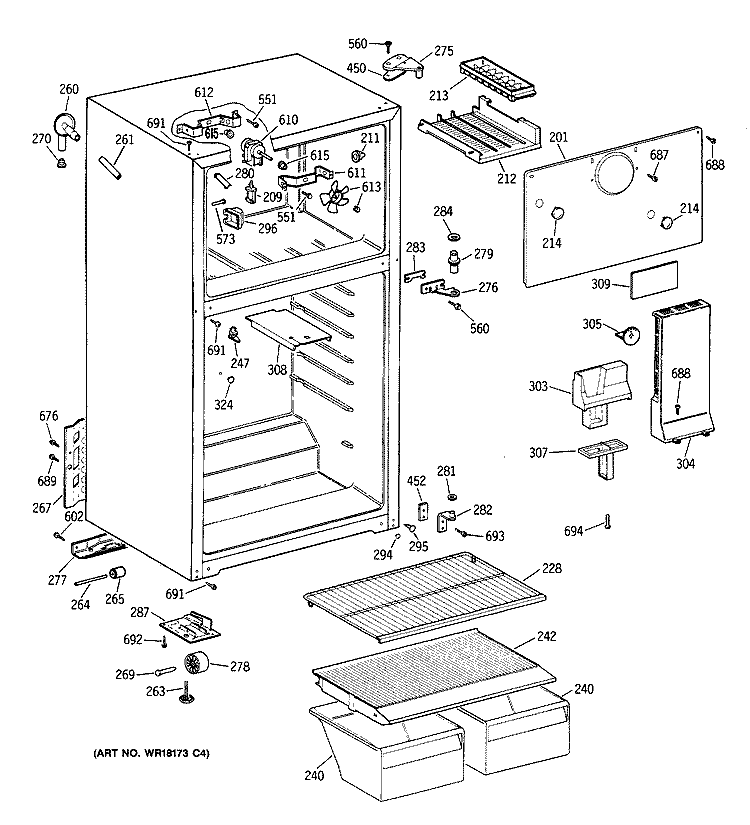 Section Diagram and Parts List for CTH14CYXLRAD  Hotpoint Refrigerator
