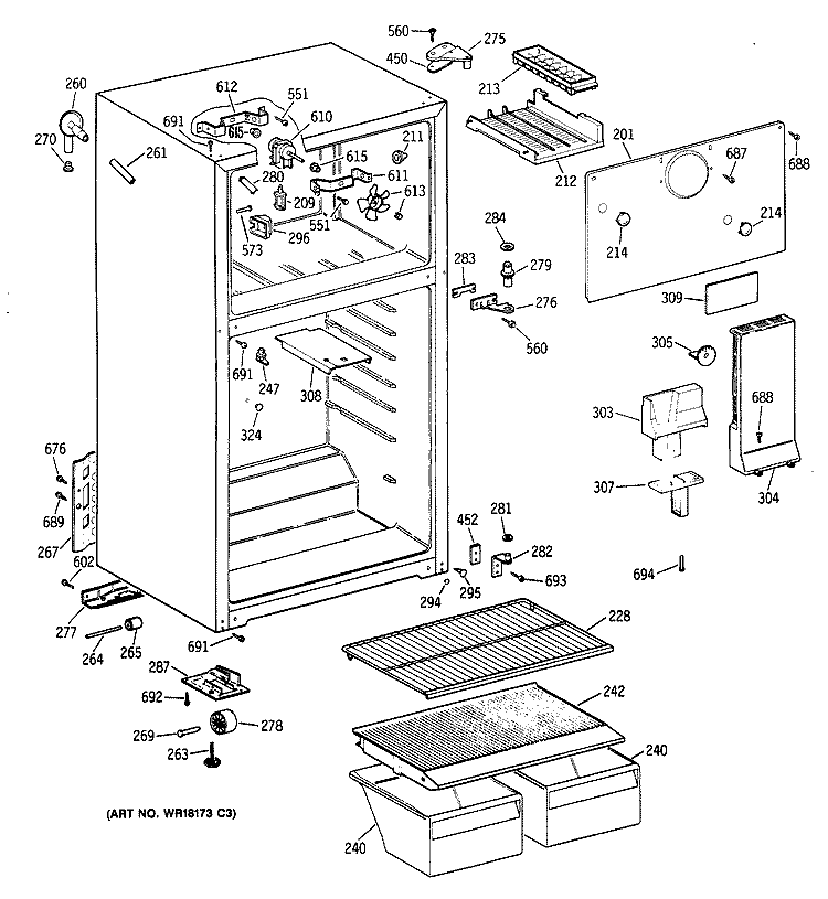 Section Diagram and Parts List for CTH16CYXLRAD  Hotpoint Refrigerator