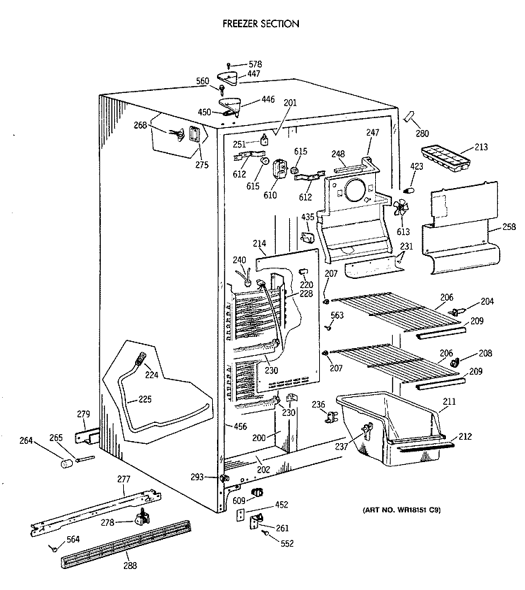 FREEZER SECTION Diagram and Parts List for CSX20BAXAAD  Hotpoint Refrigerator