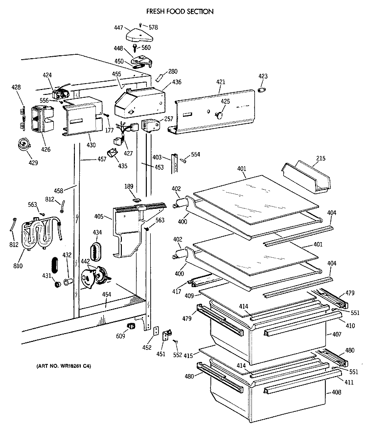 FRESH FOOD SECTION Diagram and Parts List for CSX22KWXAAD  Hotpoint Refrigerator