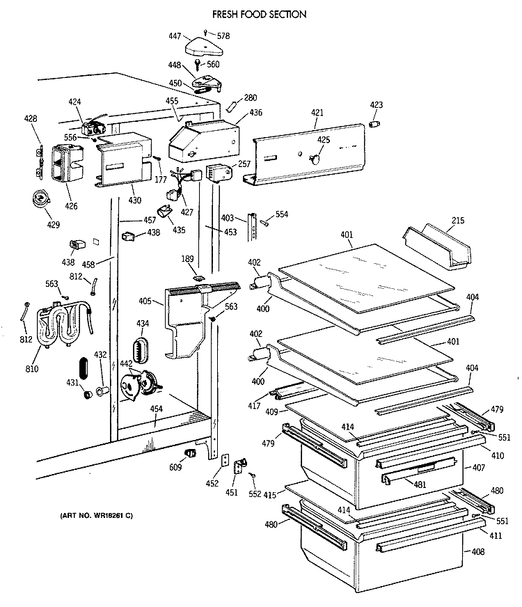 FRESH FOOD SECTION Diagram and Parts List for CSX24GRXAAA  Hotpoint Refrigerator