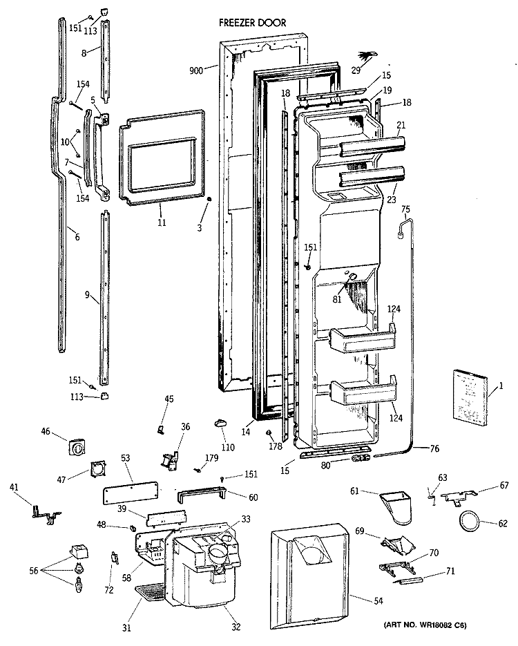 FREEZER DOOR Diagram and Parts List for CSX27DRXAAA  Hotpoint Refrigerator