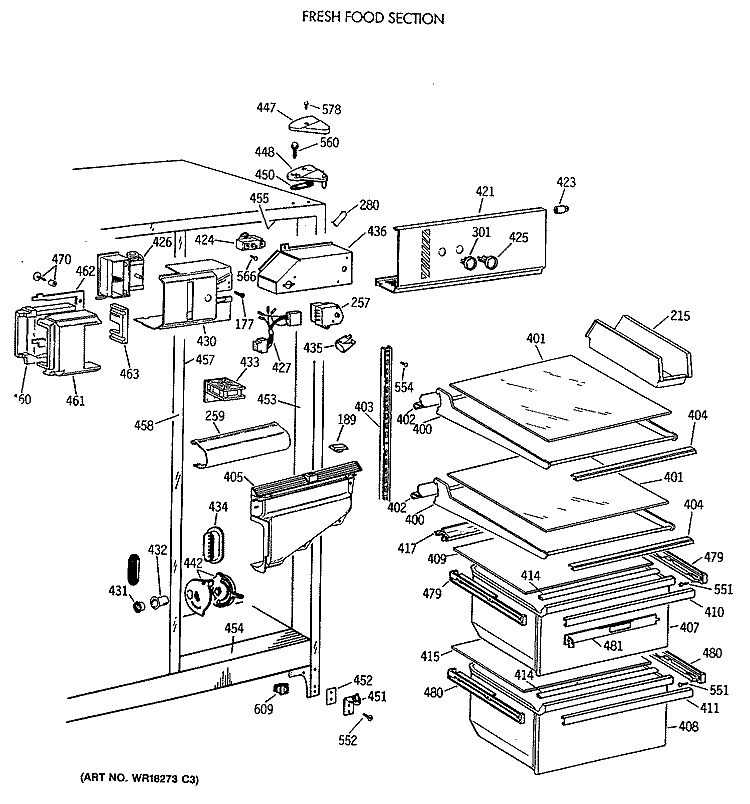FRESH FOOD SECTION Diagram and Parts List for CSK22GAXAAD  Hotpoint Refrigerator