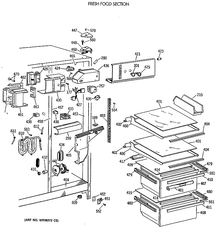 FRESH FOOD SECTION Diagram and Parts List for CSK24GRXAAD  Hotpoint Refrigerator