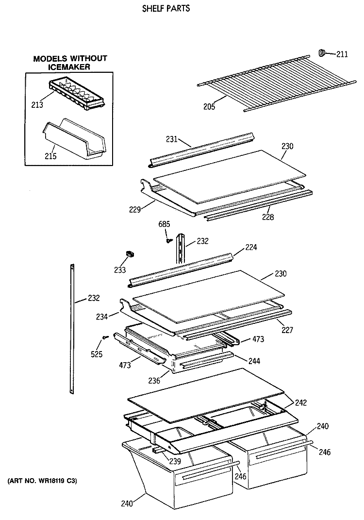 SHELF PARTS Diagram and Parts List for CTT18GAXBRAA  Hotpoint Refrigerator