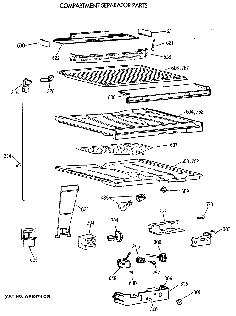 COMPARTMENT SEPARATOR PARTS Diagram and Parts List for CTT18GAXBRAA  Hotpoint Refrigerator