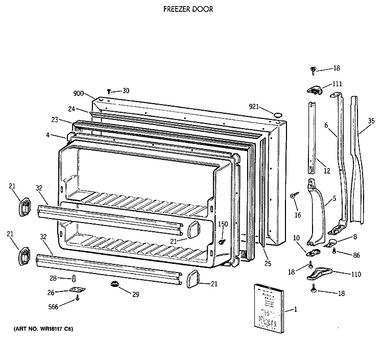 FREEZER DOOR Diagram and Parts List for CTX18BAXCRAD  Hotpoint Refrigerator