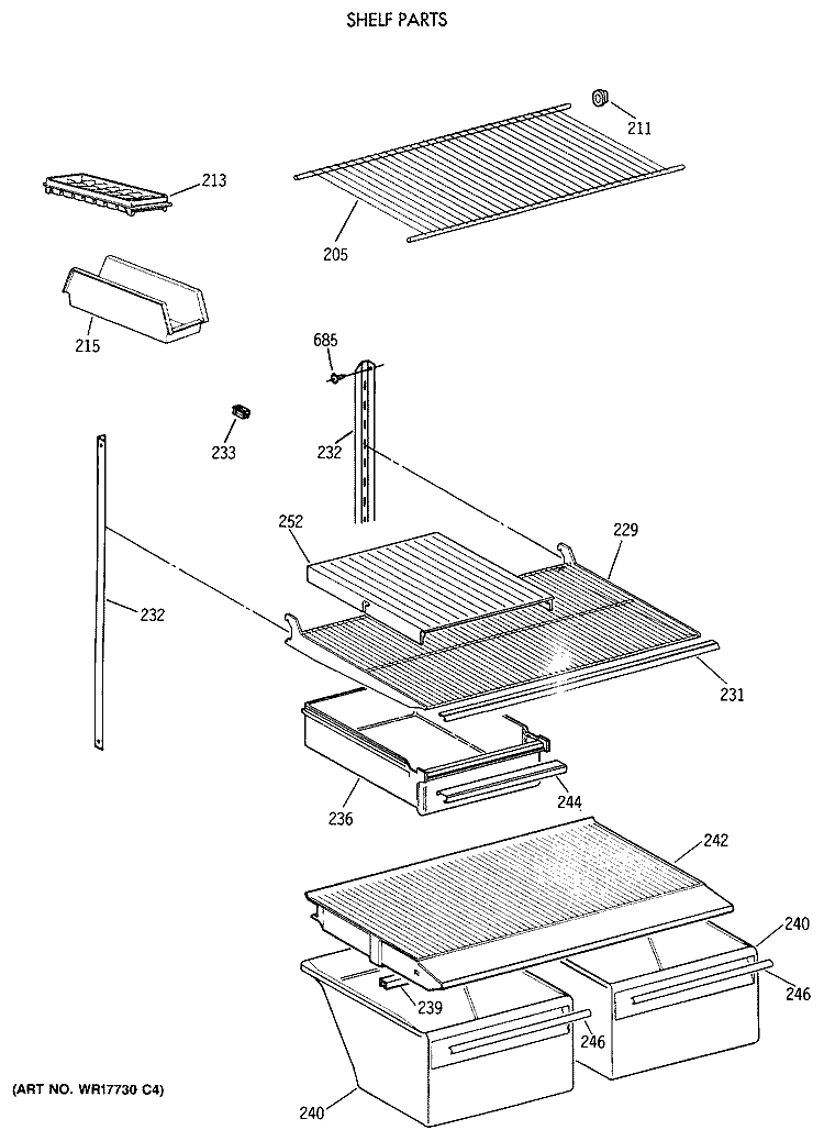 SHELF PARTS Diagram and Parts List for CTX18BAXCRAD  Hotpoint Refrigerator