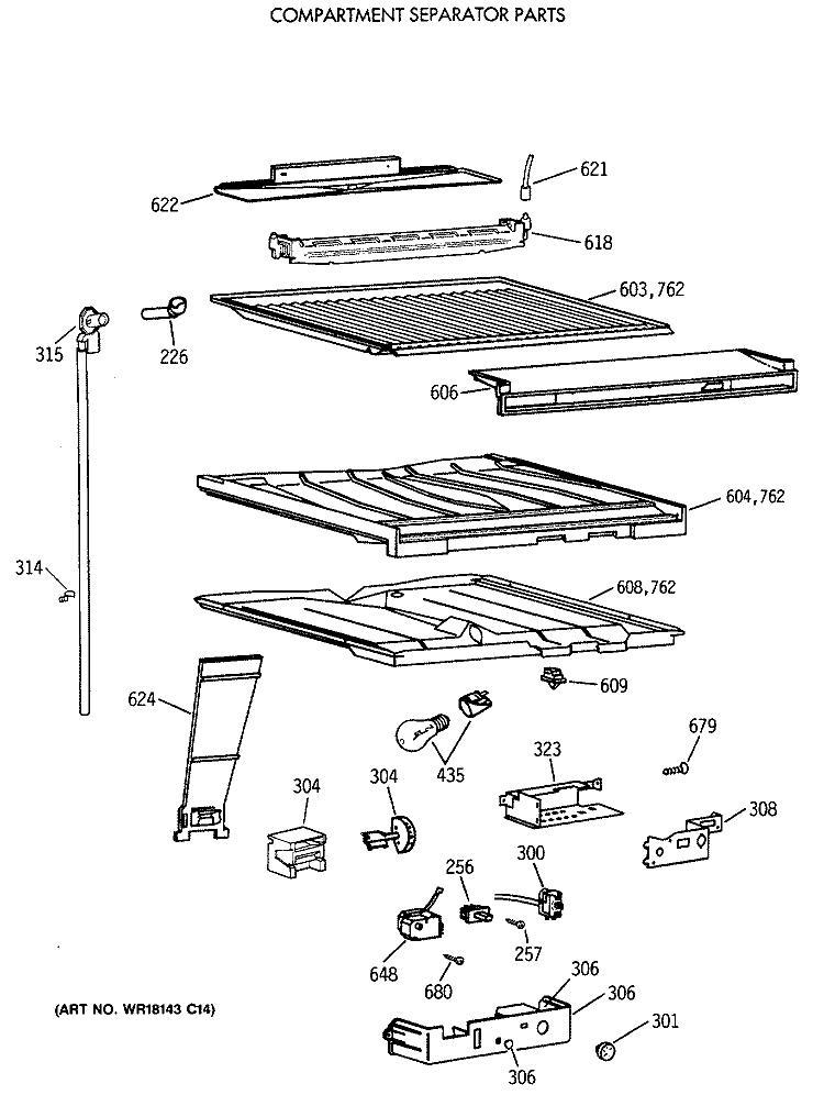 COMPARTMENT SEPARATOR PARTS Diagram and Parts List for CTX18BAXCRAD  Hotpoint Refrigerator