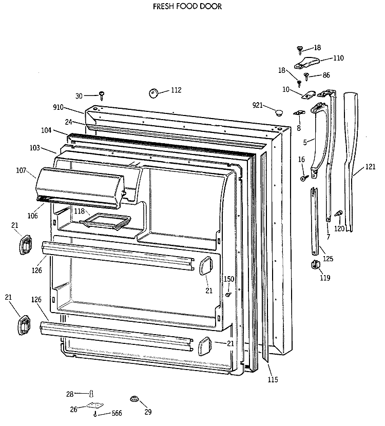 FRESH FOOD DOOR Diagram and Parts List for CTX18CIXCLAD  Hotpoint Refrigerator