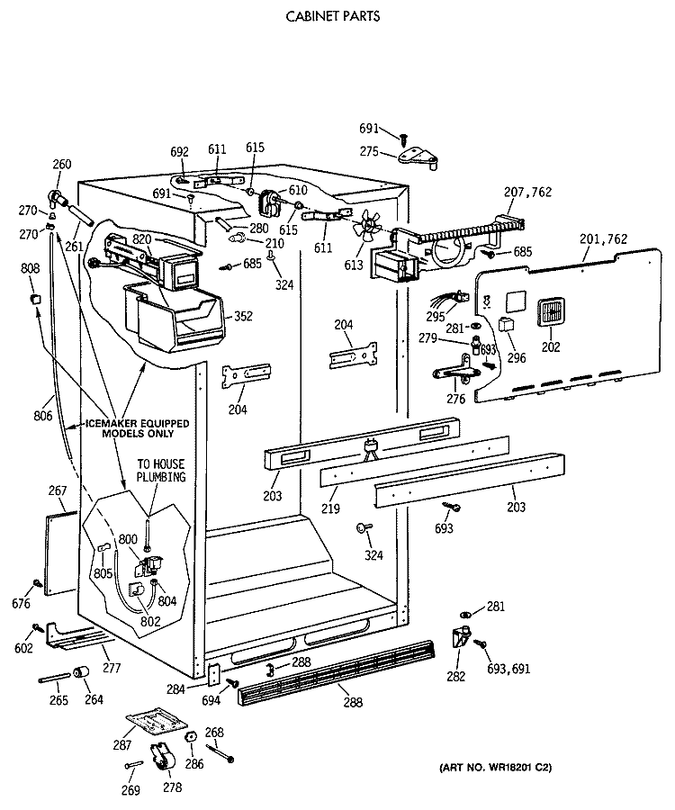 CABINET PARTS Diagram and Parts List for CTX18CIXCLAD  Hotpoint Refrigerator