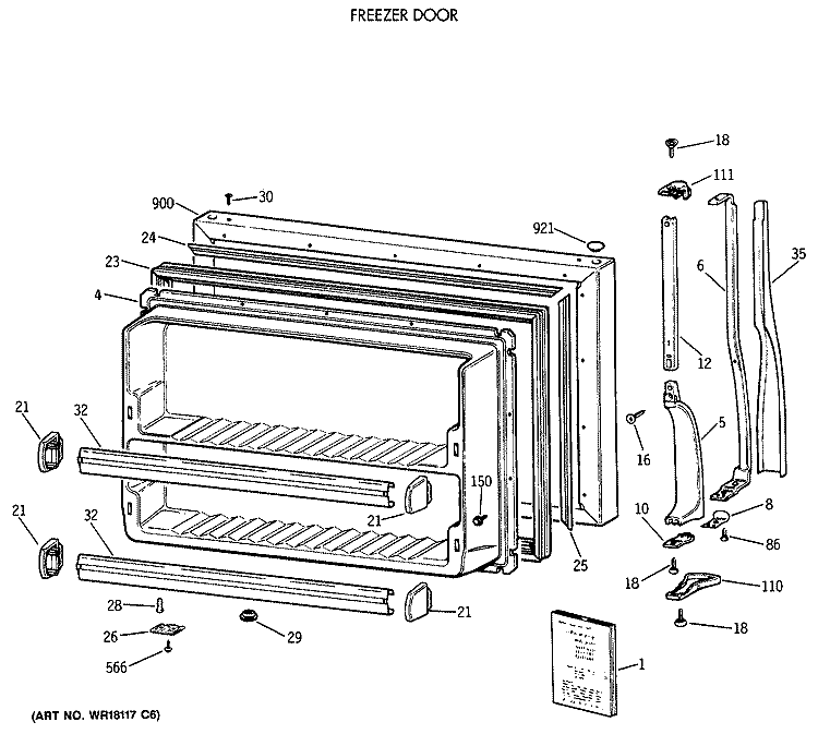 FREEZER DOOR Diagram and Parts List for CTX18GAXCRAA  Hotpoint Refrigerator