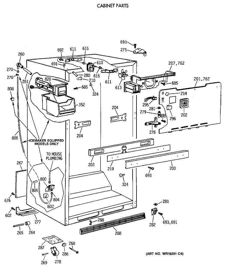 CABINET PARTS Diagram and Parts List for CTX18GAXCRAA  Hotpoint Refrigerator
