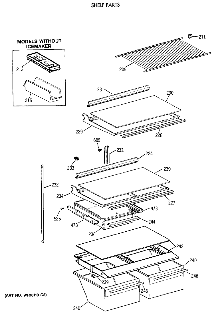SHELF PARTS Diagram and Parts List for CTX18GAXCRAA  Hotpoint Refrigerator
