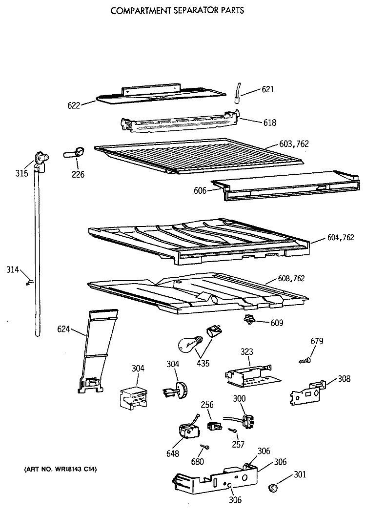 COMPARTMENT SEPARATOR PARTS Diagram and Parts List for CTX18GAXCRAA  Hotpoint Refrigerator