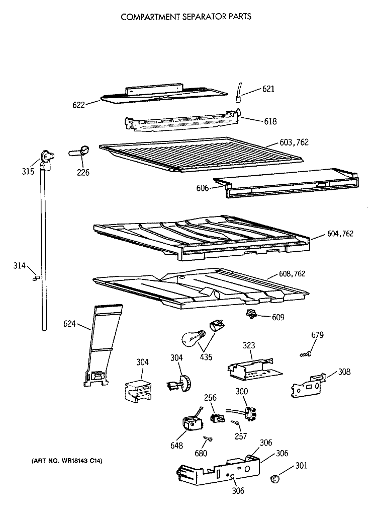 COMPARTMENT SEPARATOR PARTS Diagram and Parts List for CTX18KAXCRAD  Hotpoint Refrigerator