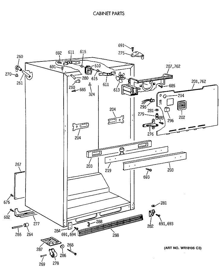 CABINET PARTS Diagram and Parts List for CTX21EASCRWH  Hotpoint Refrigerator