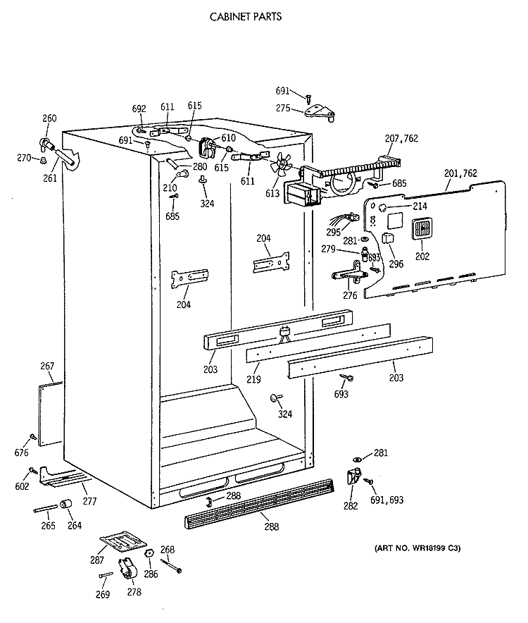 CABINET PARTS Diagram and Parts List for CTX18GASCRWW  Hotpoint Refrigerator