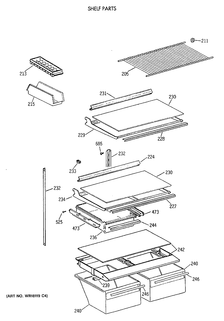 SHELF PARTS Diagram and Parts List for CTX18GASCRWW  Hotpoint Refrigerator