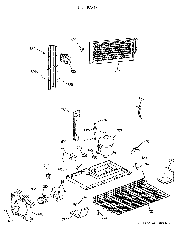 UNIT PARTS Diagram and Parts List for CTX18GASCRWW  Hotpoint Refrigerator