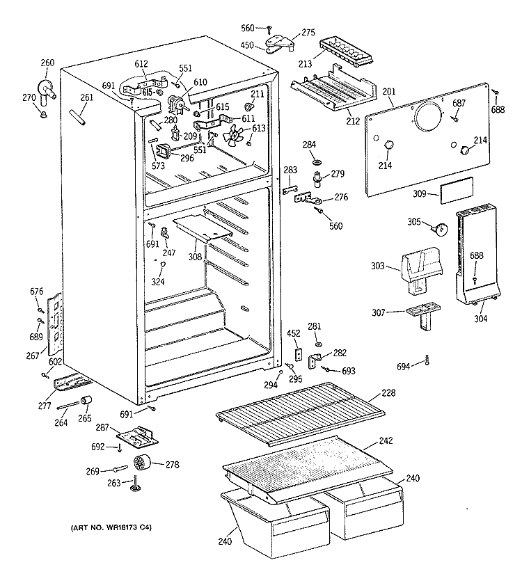 Section Diagram and Parts List for CTE14CYTJRWH  Hotpoint Refrigerator