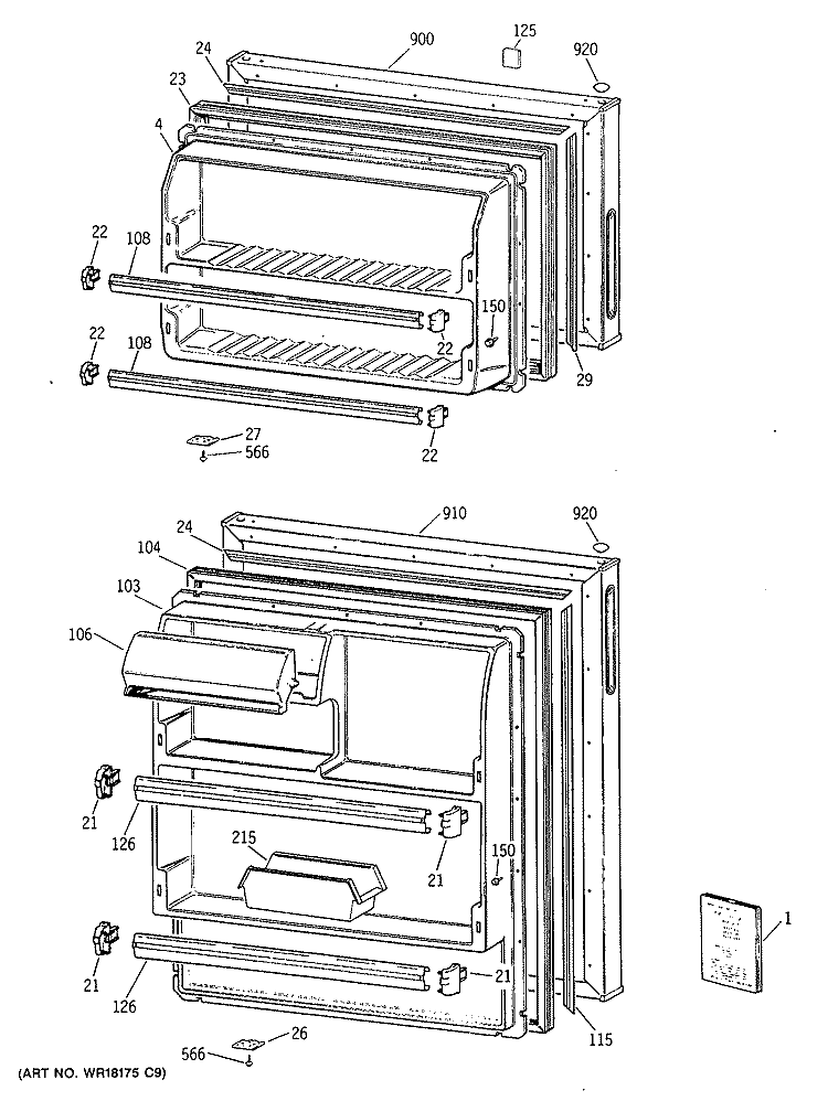 Section Diagram and Parts List for CTH16BYTJRWH  Hotpoint Refrigerator