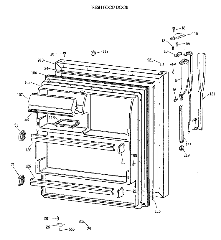 FRESH FOOD DOOR Diagram and Parts List for CTX18CIXELAD  Hotpoint Refrigerator