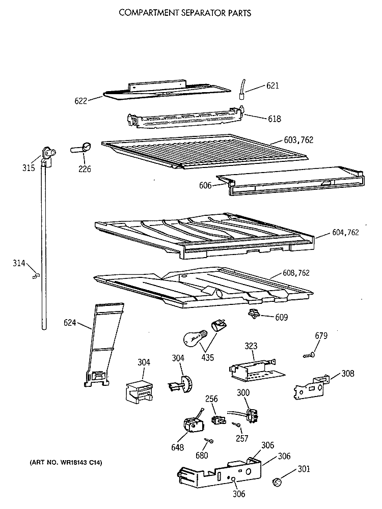 COMPARTMENT SEPARATOR PARTS Diagram and Parts List for CTX18CIXELAD  Hotpoint Refrigerator