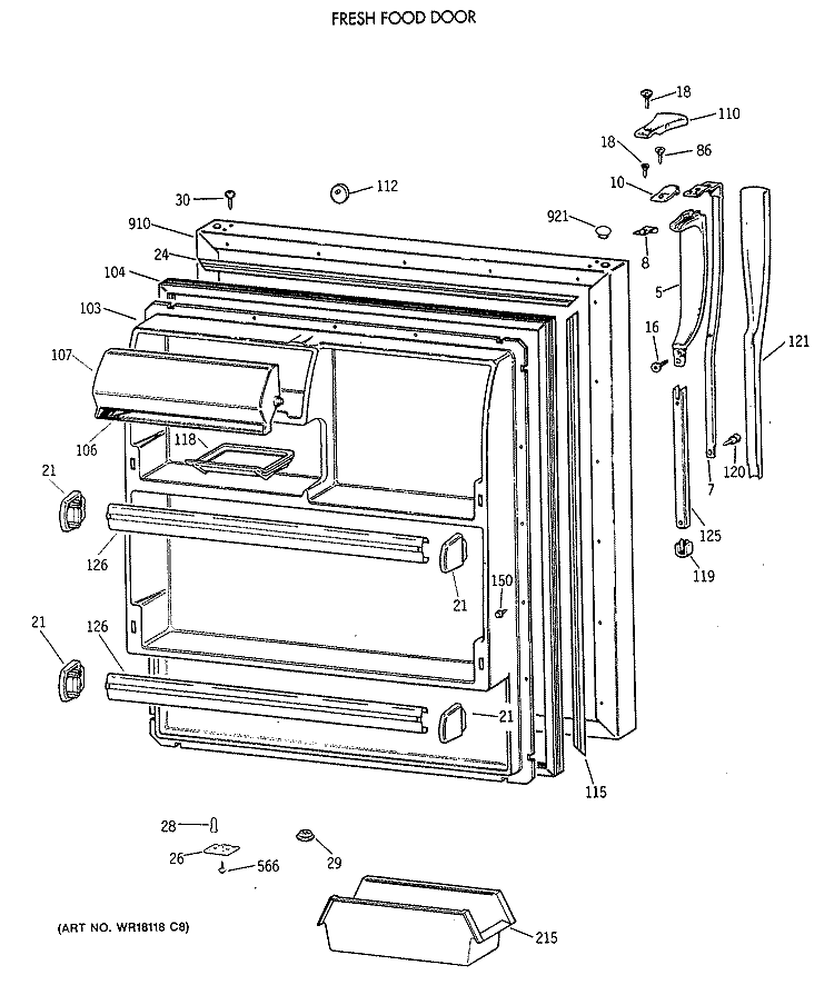 FRESH FOOD DOOR Diagram and Parts List for CTX18GAXERAA  Hotpoint Refrigerator