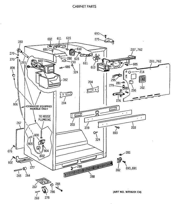 CABINET PARTS Diagram and Parts List for CTX18GAXERAA  Hotpoint Refrigerator