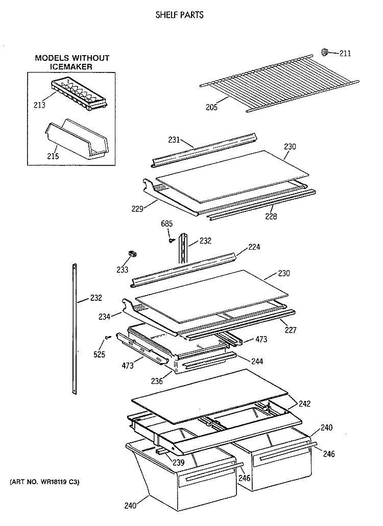 SHELF PARTS Diagram and Parts List for CTX18GAXERAA  Hotpoint Refrigerator
