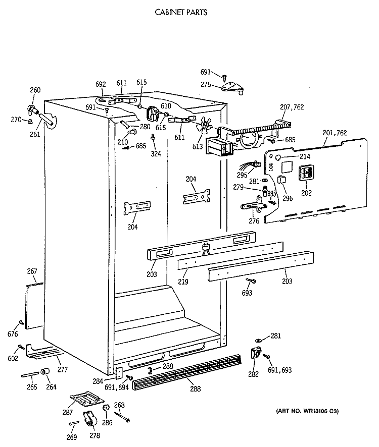 CABINET PARTS Diagram and Parts List for CTX21EAXDRWH  Hotpoint Refrigerator