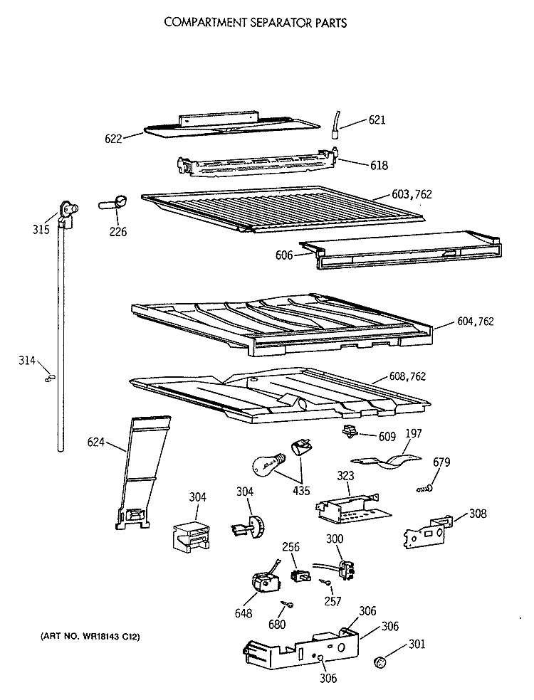 COMPARTMENT SEPARATOR PARTS Diagram and Parts List for CTX21EAXDRWH  Hotpoint Refrigerator