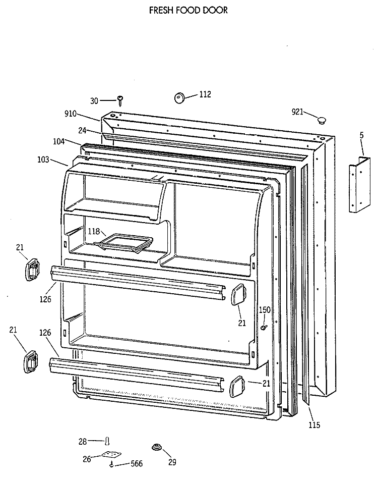 FRESH FOOD DOOR Diagram and Parts List for CTX21LAXDRWH  Hotpoint Refrigerator