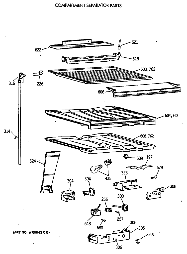 COMPARTMENT SEPARATOR PARTS Diagram and Parts List for CTX21LAXDRWH  Hotpoint Refrigerator