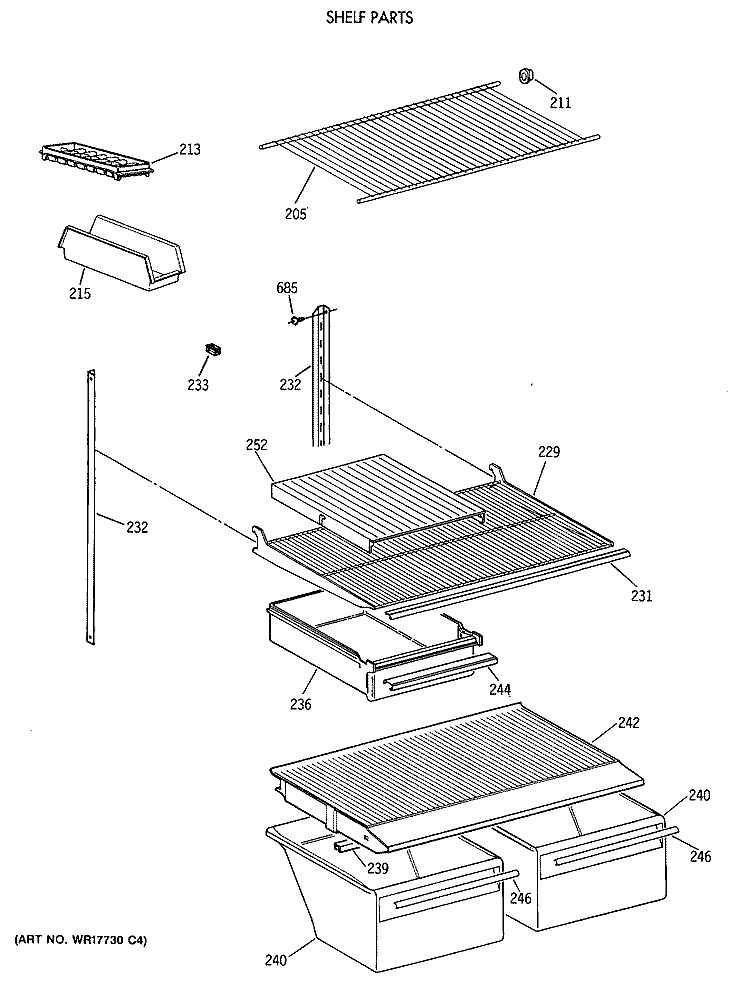 SHELF PARTS Diagram and Parts List for CTH18EAXERWH  Hotpoint Refrigerator