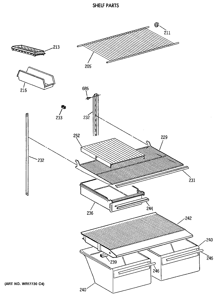 SHELF PARTS Diagram and Parts List for CTX18BAXARWH  Hotpoint Refrigerator