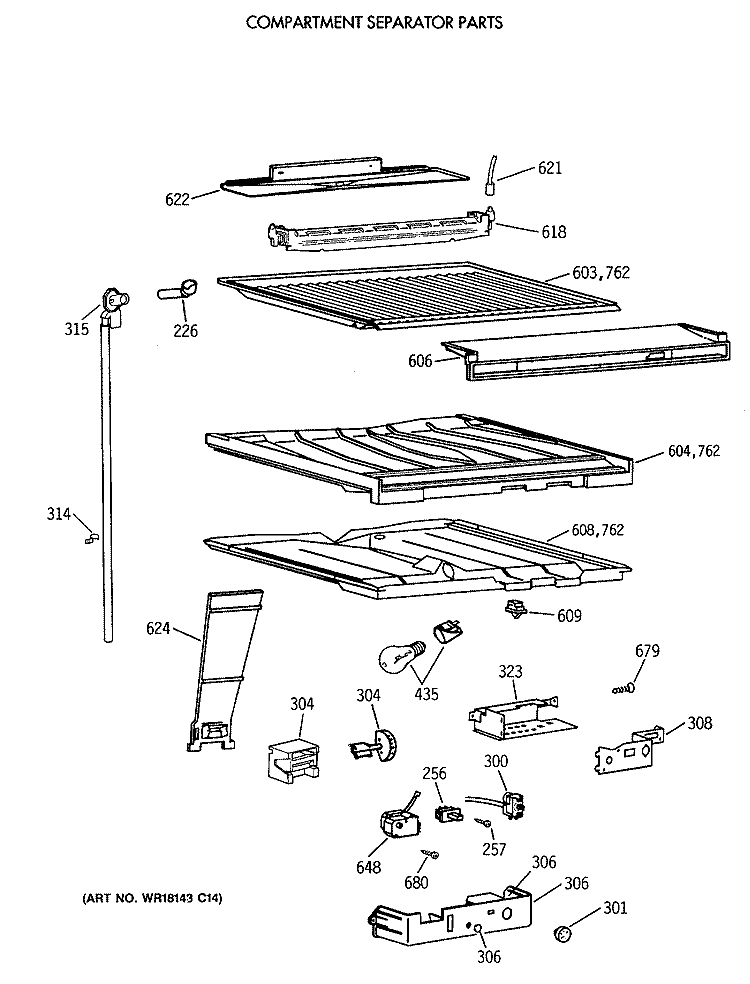 COMPARTMENT SEPARATOR PARTS Diagram and Parts List for CTX18BAXARWH  Hotpoint Refrigerator