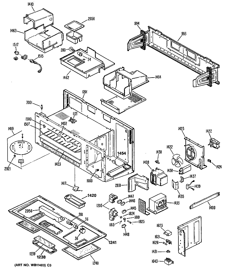 Section Diagram and Parts List for LVM135J02  General Electric Microwave