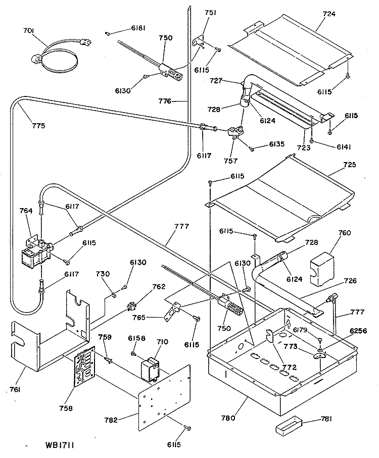 Section Diagram and Parts List for L2B350GEL0  General Electric Range