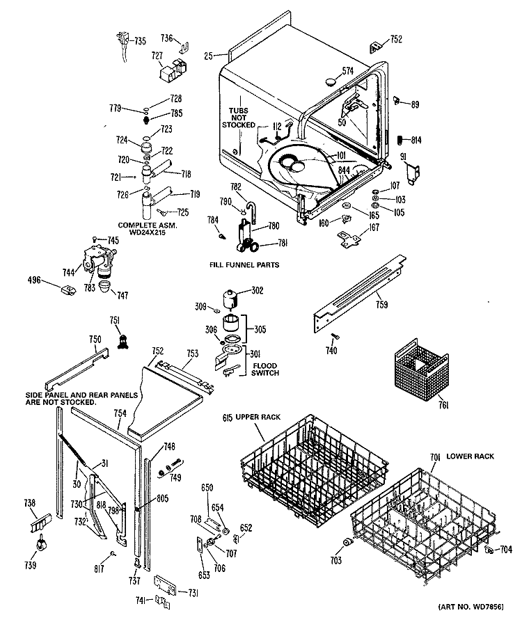 Section Diagram and Parts List for PDB462K-02  General Electric Dishwasher