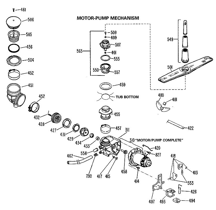 MOTOR - PUMP MECHANISM Diagram and Parts List for PSD460K-02  General Electric Dishwasher