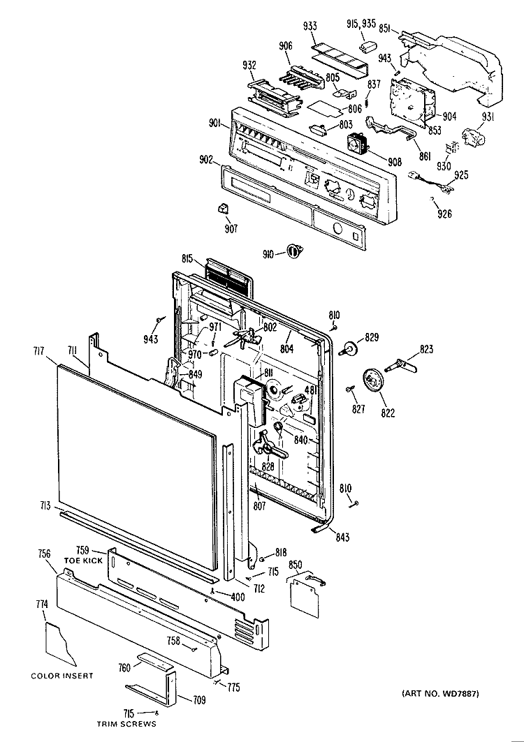 Section Diagram and Parts List for PSD1060K02  General Electric Dishwasher