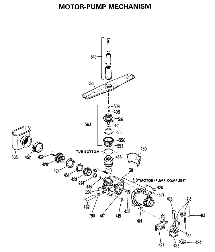 MOTOR - PUMP MECHANISM Diagram and Parts List for PSD1060K02  General Electric Dishwasher