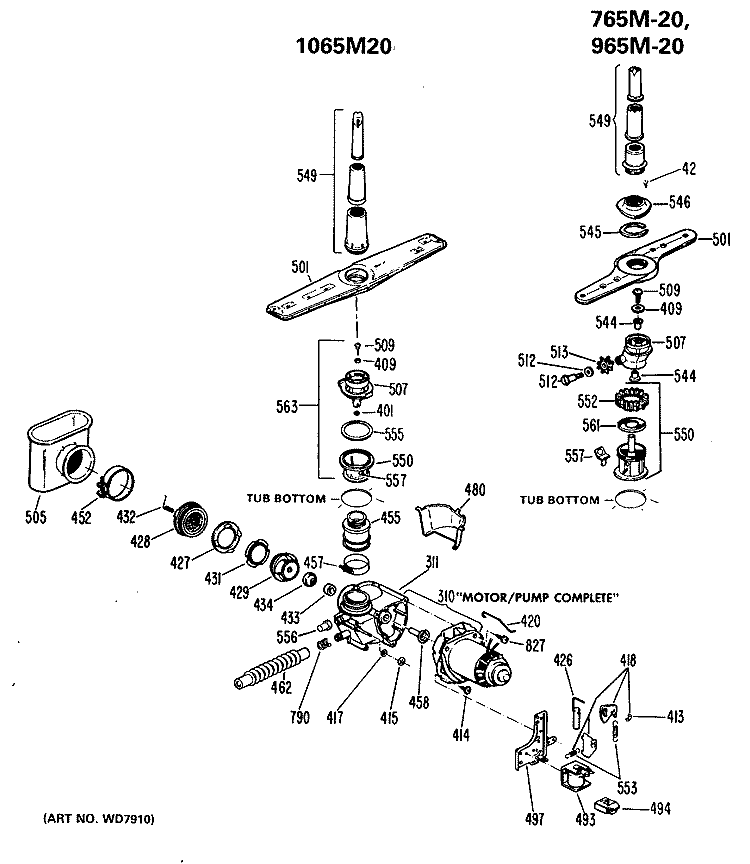 Section Diagram and Parts List for PSD1065M20  General Electric Dishwasher
