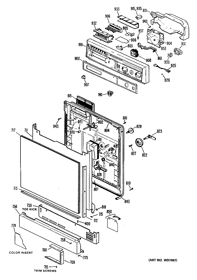 Section Diagram and Parts List for PSD1065M25  General Electric Dishwasher