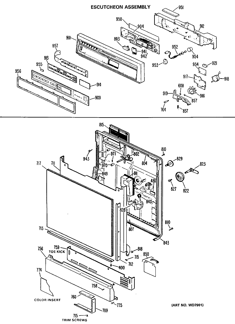 ESCUTCHEON ASSEMBLY Diagram and Parts List for PSD2260K25  General Electric Dishwasher